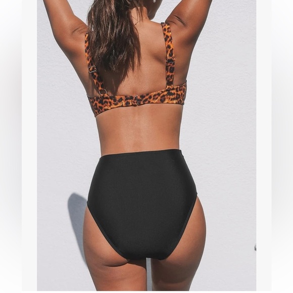CUPSHE Women's High Waisted Tummy Control Twist Front Two Piece Bikini Set Small - Picture 3 of 9
